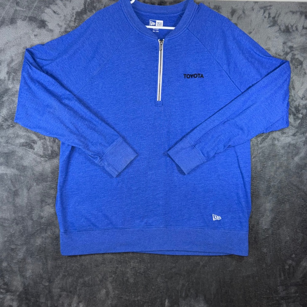 Mens 2XL New Era Pullover Blue Excellent Toyota Logo 1/4 Zip Raglan Sweater